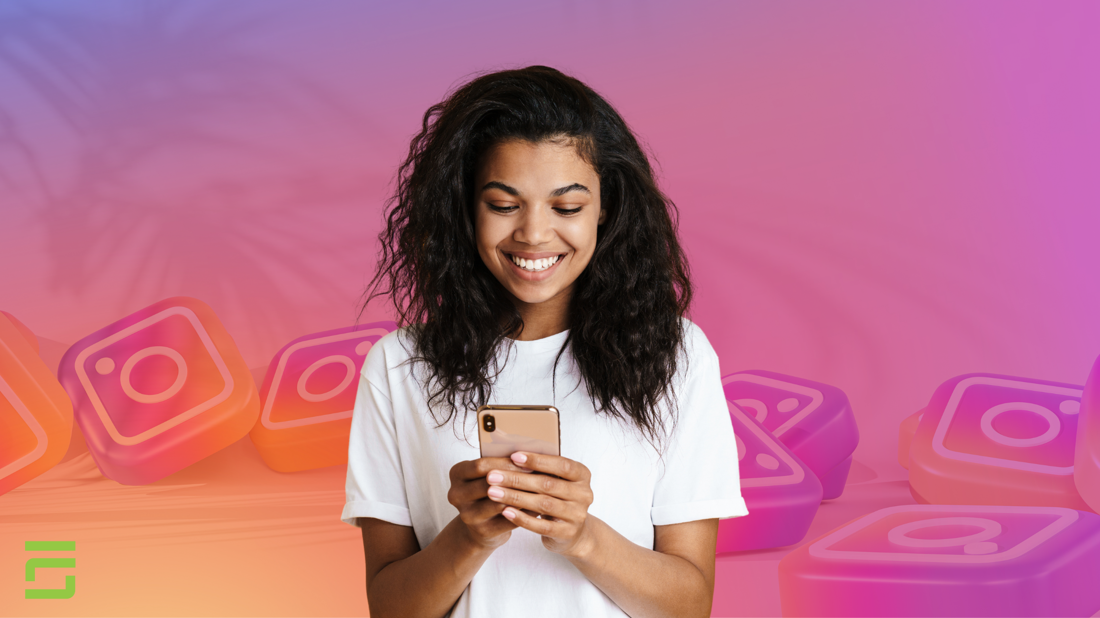 Millennial smiling at her Instagram App